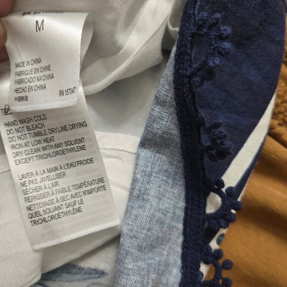 Farm Rio Tropical Tiles Mini Dress M Beaded Tassels Beachy Boho Cottage Hippie - Picture 9 of 12